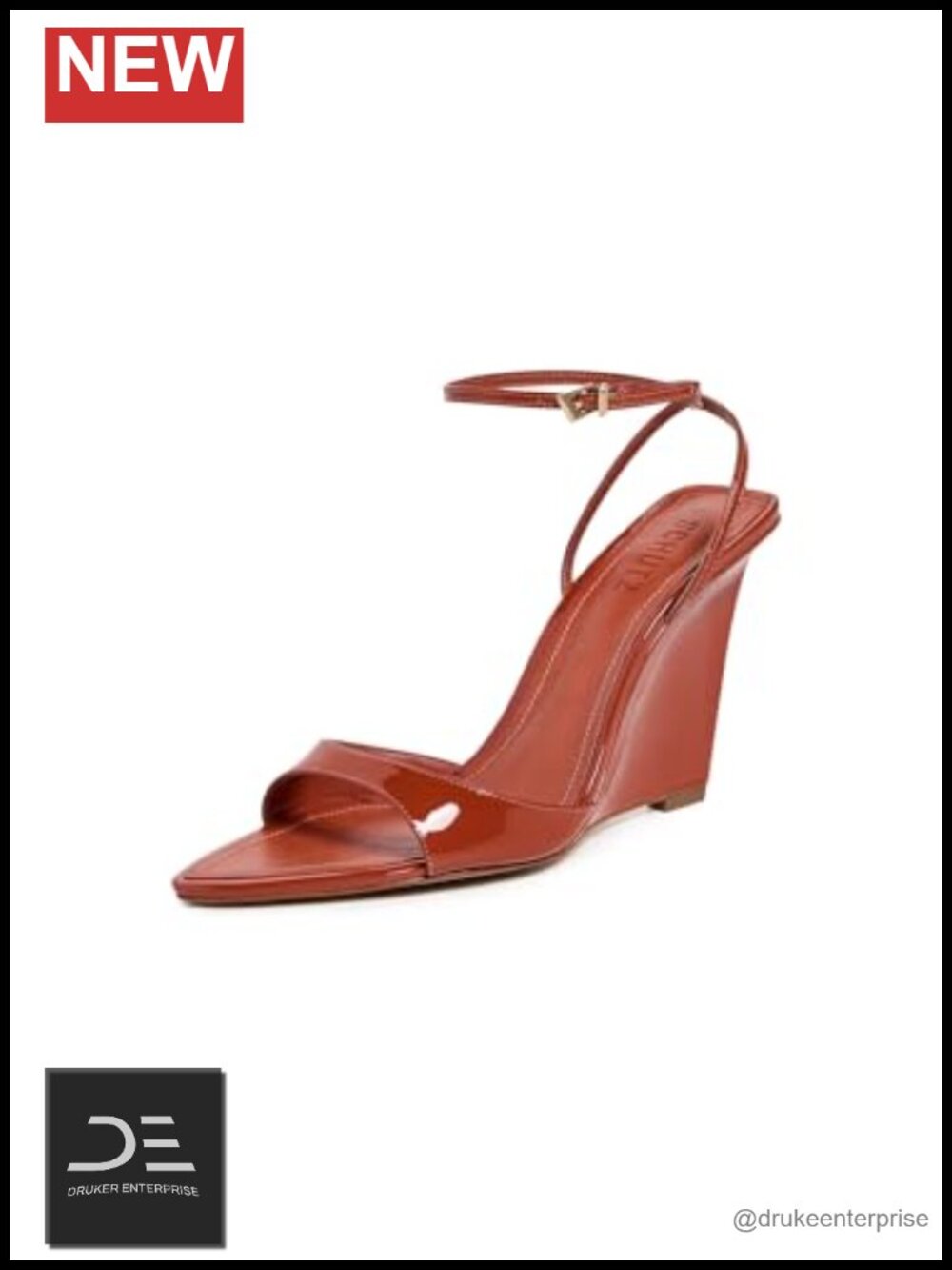 Leather Wedge Heels Open Toe Glossy Finish Buckle Ankle Strap Formal